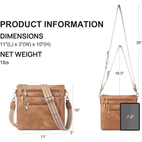 Women Faux Leather Crossbody Bag Khaki - Picture 2 of 5